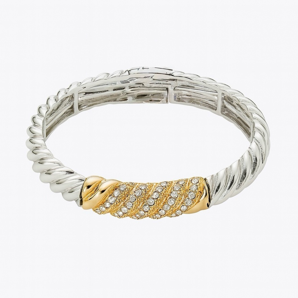 Elegant Silver and Gold Twist Stretch Bracelet with Gems 💎